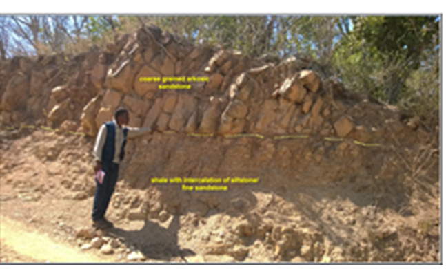 Karoo outcrops, Olive greenish grey shale exposed at Fuga hill and Kidahi area Karoo outcrops, Olive greenish grey shale exposed at Fuga hill and Kidahi area